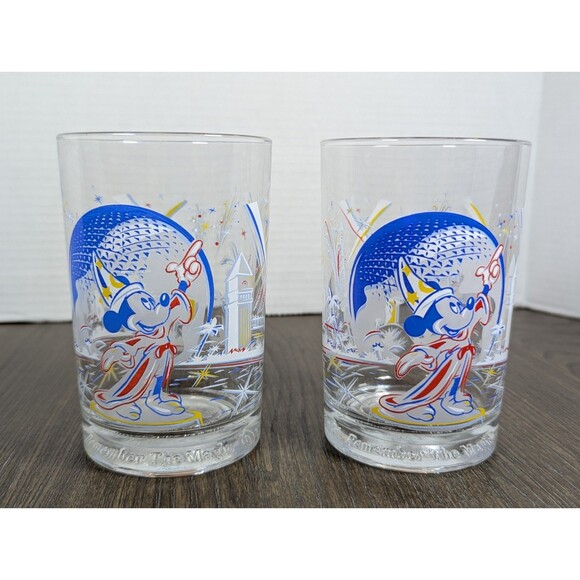 McDonalds Walt Disney World 25th Anniversary Mickey Mouse Epcot Drink Glasses - Picture 1 of 9